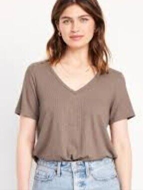 Old Navy Ribbed V-Neck Short Sleeve Top - Brown